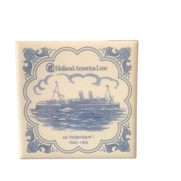 Vintage Holland America Line Delft SS Volendam I Ceramic Tile Coaster Cruise - Picture 1 of 7